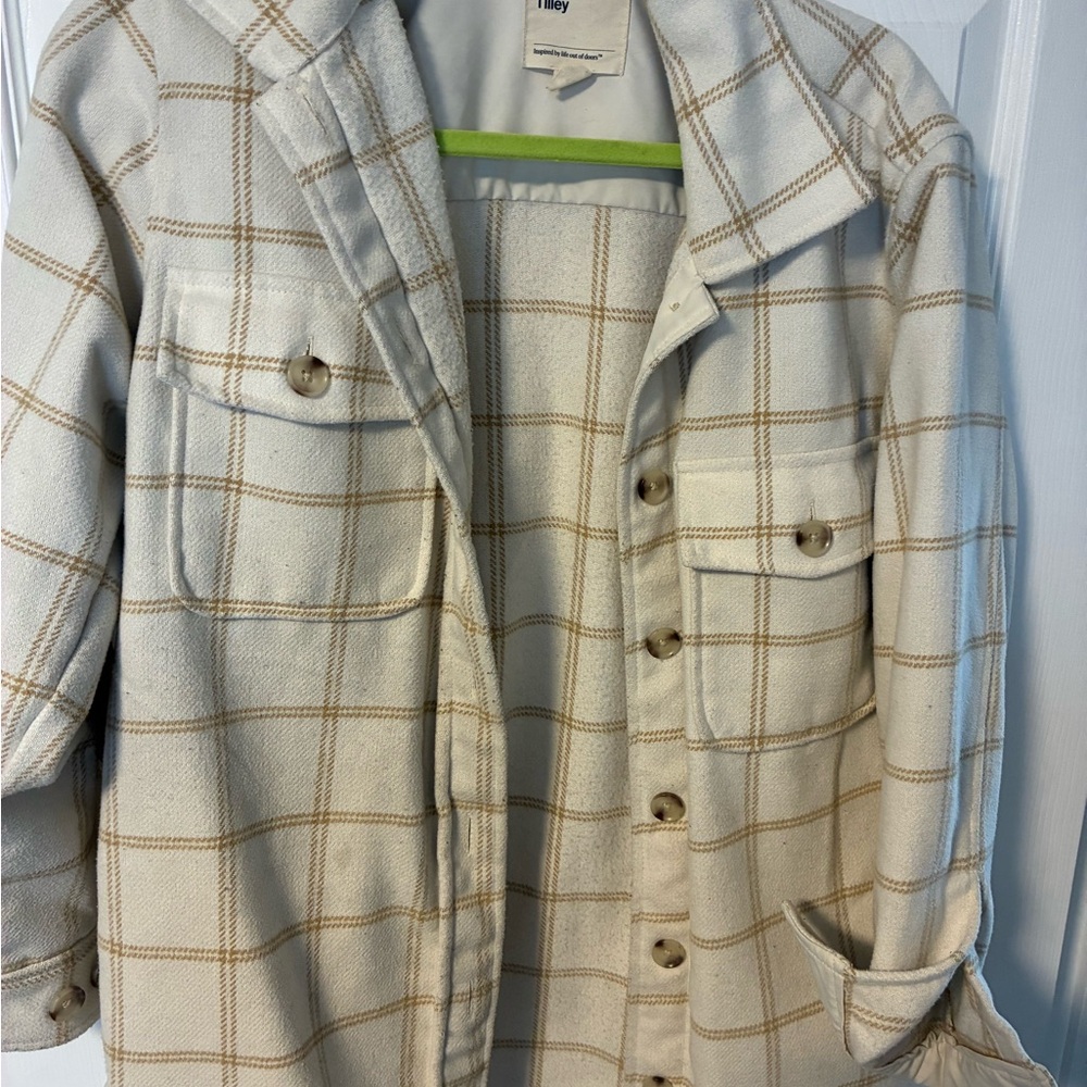 Tilly's Beige Checkered Shirt Jacket